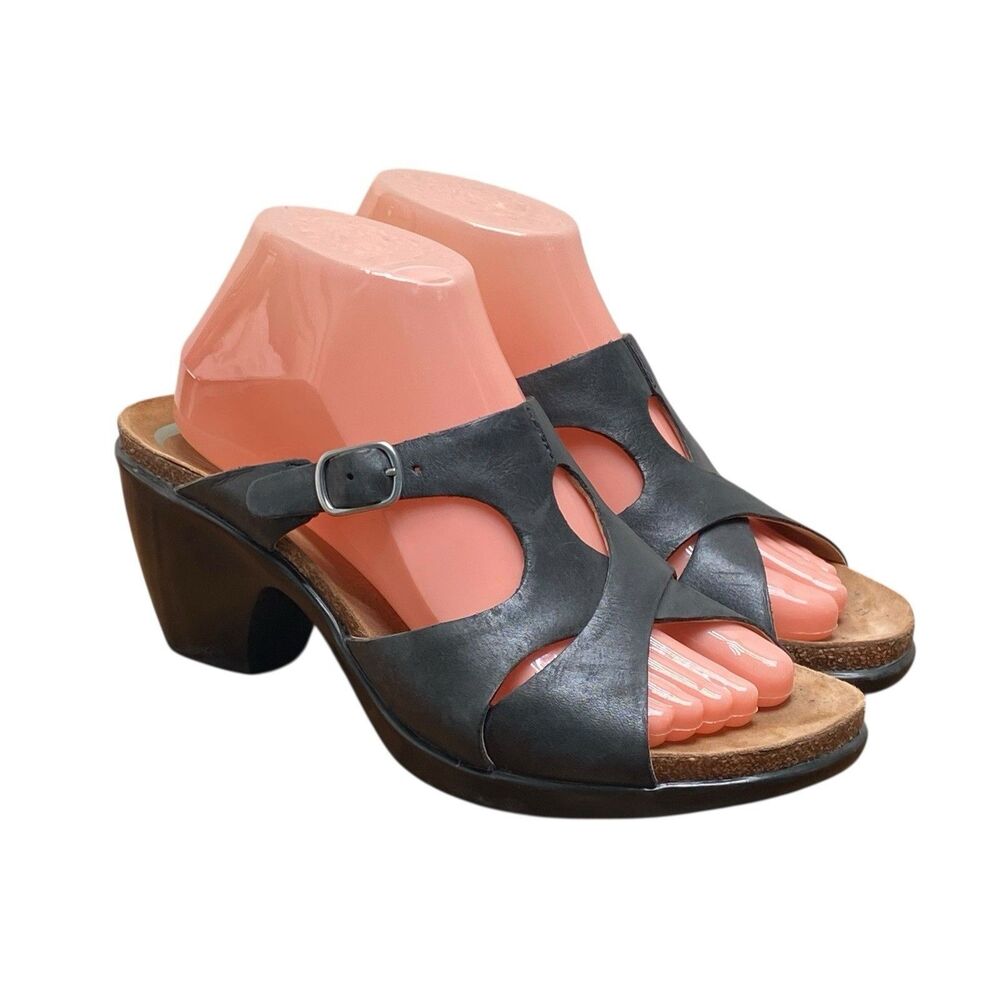 Dansko Cai Black Leather Heeled Sandals Size EU 40 US 9.5-10 Slip‎ On